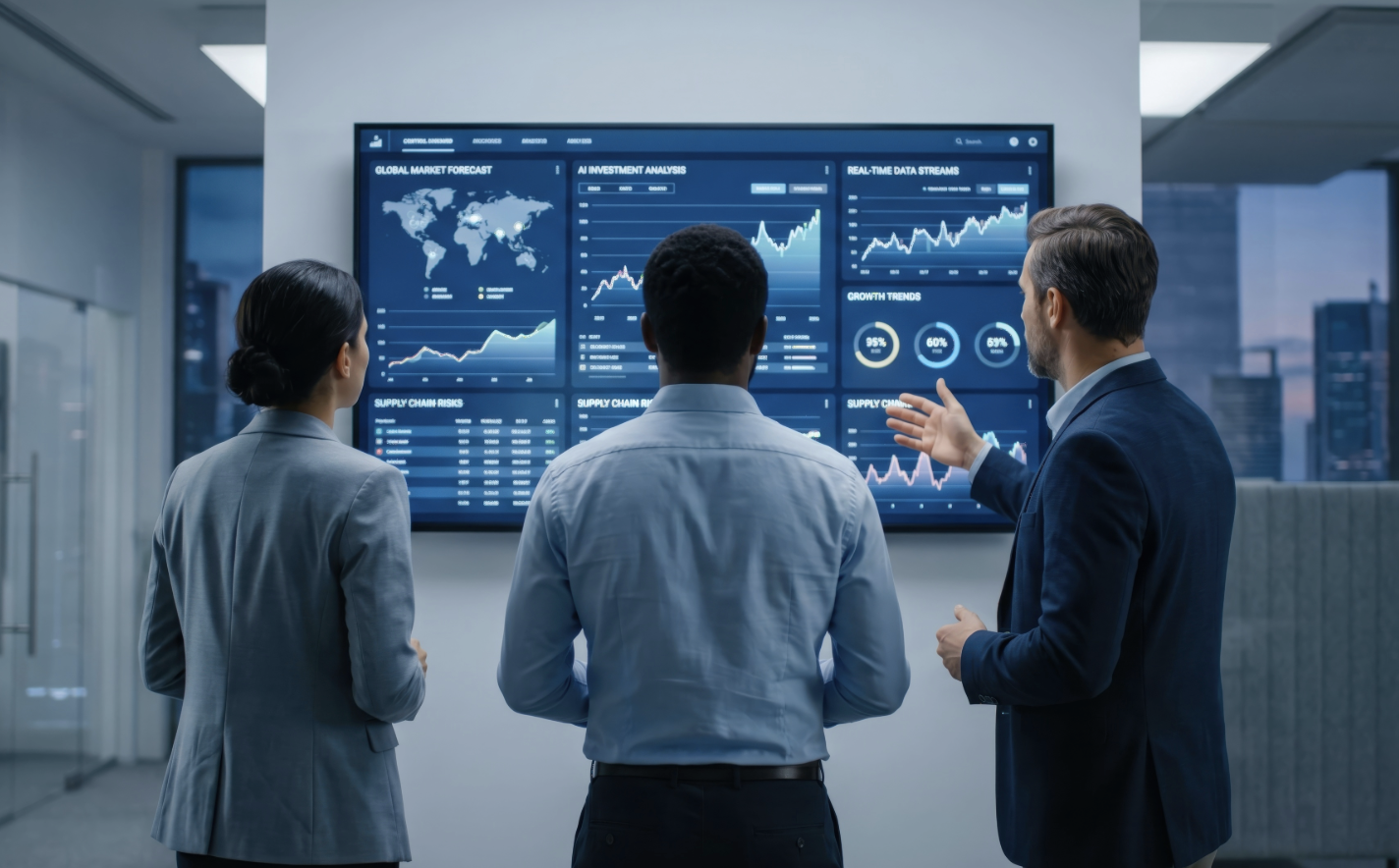 General agency team reviewing network disruption analysis on broker platform dashboard